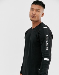 Черный лонгслив из органического хлопка с логотипом на рукавах G-Star - Swando