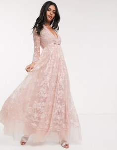Пыльно-розовое платье макси с вышитым цветочным кружевом Needle & Thread