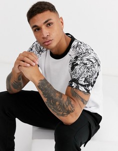 Белая футболка с рукавами реглан с цветочным принтом Bershka