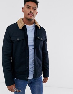 Темно-синяя куртка с воротником из искусственного меха Farah Vadher