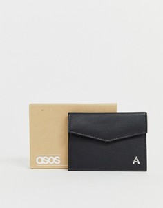 Черная кожаная кредитница-конверт с инициалом "А" ASOS DESIGN