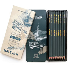 Набор чернографитных карандашей Малевичъ GrafArt в металлической коробке, 8 шт