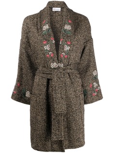 Red Valentino пальто с вышитым узором в елочку