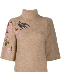 Red Valentino трикотажный топ с цветочной вышивкой