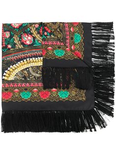 Etro шарф с цветочным принтом и бахромой
