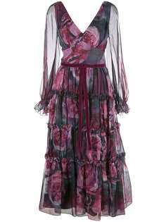 Marchesa Notte платье с цветочным принтом и разрезами на рукавах