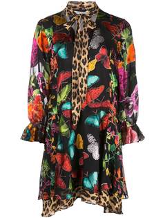 Alice+Olivia multi-print tie neck dress