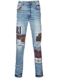 Amiri джинсы кроя слим в технике пэчворк