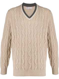 Brunello Cucinelli cable knit v-neck jumper