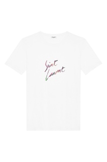 Белая футболка с надписью Saint Laurent
