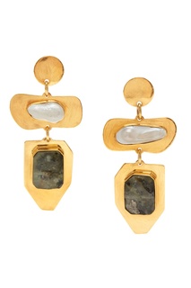 Серьги с зеленым кварцем и жемчугом Liya