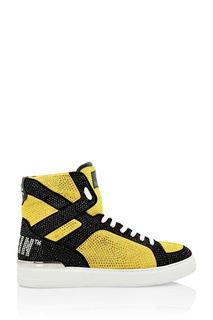 Черно-желтые хайтопы с кристаллами Money Beast Philipp Plein