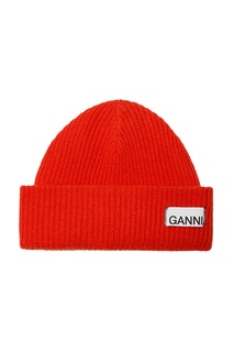 Оранжевая шапка с логотипом Ganni