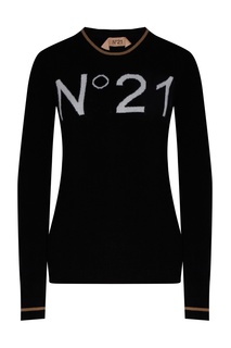 Черный джемпер с интарсией-логотипом No.21