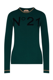 Зеленый джемпер с интарсией-логотипом No.21