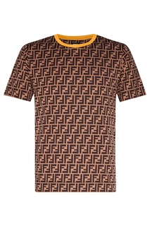 Коричневая футболка с монограммами Fendi