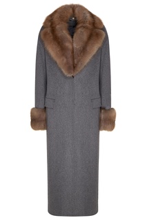 Серое пальто с деталями из меха Dreamfur