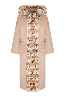 Бежевое пальто с пестрой меховой отделкой Dreamfur