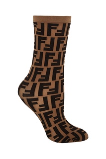Легкие носки из полупрозрачной коричневой эластичной ткани Fendi
