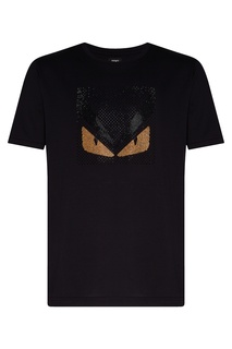 Черная футболка со стразами и мотивом Bag Bugs Fendi