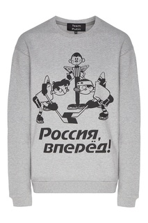 Серый лонгслив с принтом «Хоккей» Team Putin