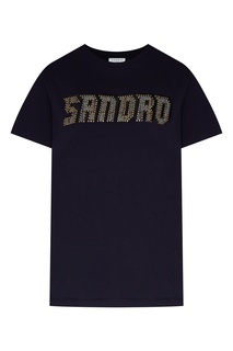 Темно-синяя футболка с заклепками Sandro