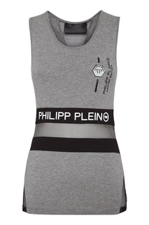 Серый топ с надписями и вставками Philipp Plein