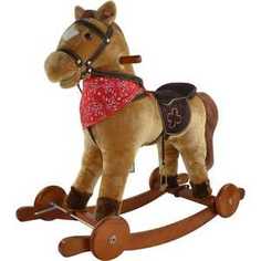 Качалка YOYO ROCK Лошадка с колесами плюшевая музыкальная светло-коричневая GS2021W