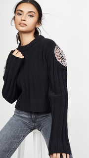 Area Ribbed Knit Chenille Cropped Sweater with Crystal Doily Inserts