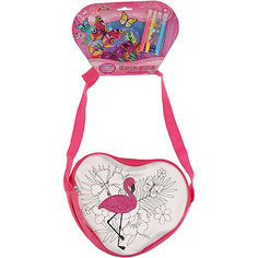 Сумочка для росписи MultiArt "Фламинго с глиттером" с фломастерами и стразами