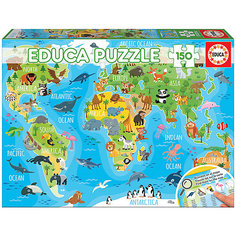Пазл Educa "Животные. Карта мира", 150 деталей