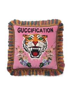 Gucci бархатная подушка с вышивкой тигра