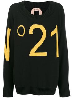 Nº21 свитер с открытыми плечами и логотипом