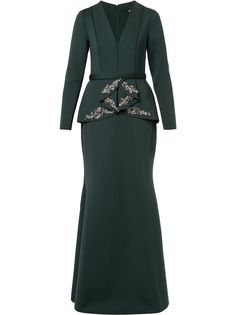 Badgley Mischka embellished peplum long dress