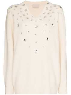 Christopher Kane crystal V-neck cashmere blend sweater