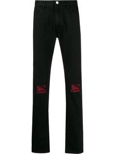 Raf Simons knee embroidery slim-fit jeans