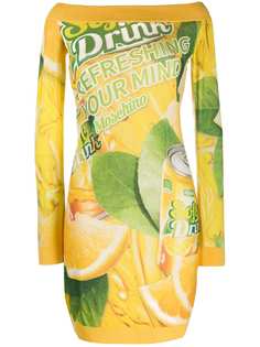 Moschino off shoulder packaging print dress