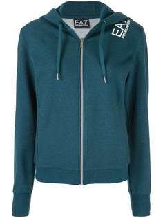 Ea7 Emporio Armani logo zipped drawstring hoodie