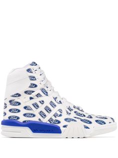 Versace white and blue Ford logo hi-top sneakers