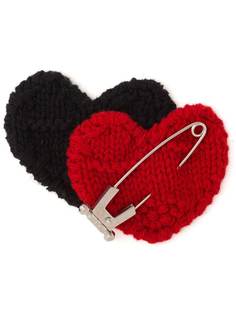 Prada knitted double heart pin