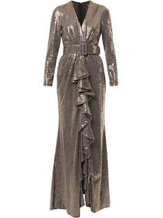 Badgley Mischka sequin-embellished ruffled gown