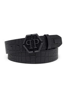 Черный ремень из кожи под крокодила Philipp Plein