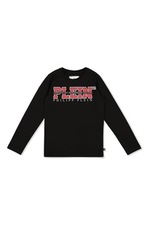 Черный лонгслив с принтом Philipp Plein Kids