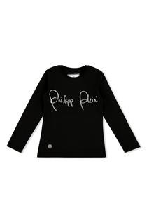 Черный лонгслив из тонкого трикотажа Philipp Plein Kids