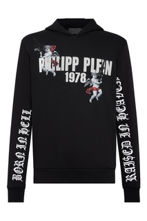 Черное худи с принтами Philipp Plein