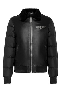 Черная кожаная куртка со стегаными рукавами Philipp Plein