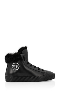 Черные кеды с меховой отделкой Philipp Plein