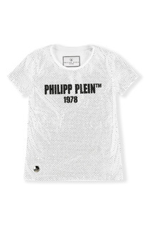 Белая трикотажная футболка с кристаллами Philipp Plein Kids