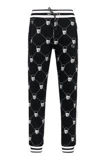 Черные спортивные брюки с лампасами и белыми узорами Philipp Plein