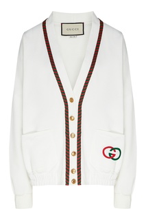 Белый кардиган с плетеной отделкой Gucci